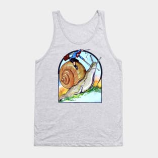 Cottagecore Vintage Little Boy Riding a Garden Snail Fantasy Tank Top